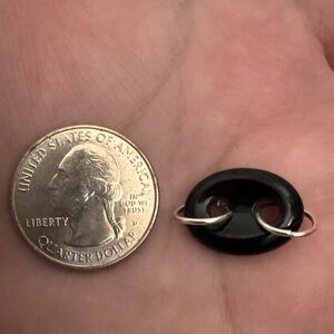 Onyx Puffy Mariner Extender and Charm with Silver Tone Bails